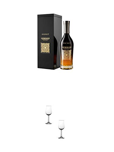 Glenmorangie Signet Single Malt Whisky 0,7 Liter + Nosing Gläser Kelchglas Bugatti mit Eichstrich 2cl und 4cl - 2 Stück