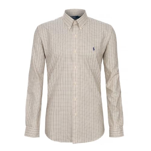 Polo Ralph Lauren Custom-Fit Kariertes Oxford-Hemd, Creme/Lila, Medium