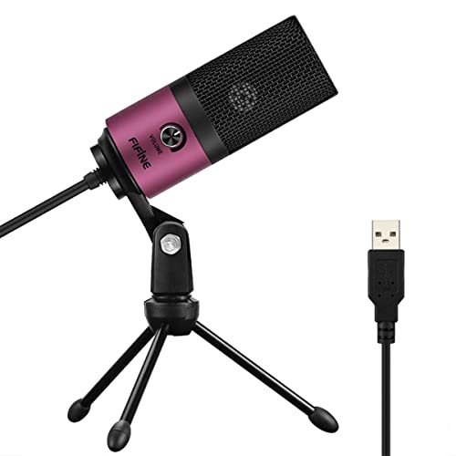 FIFINE Kondensator Mikrofon USB für Studioaufnahmen PC Mikrofonsets mit Mikrofonständer für Podcast, Rundfunk, Aufnahme, YouTube - Rot K669