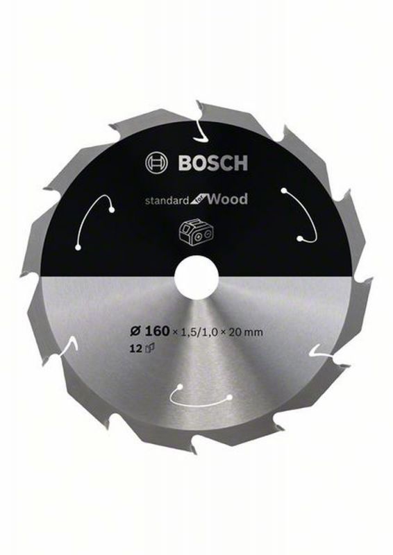 Bosch Akku-Kreissägeblatt Standard for Wood, 160 x 1,5/1 x 20, 12 Zähne 2608837675