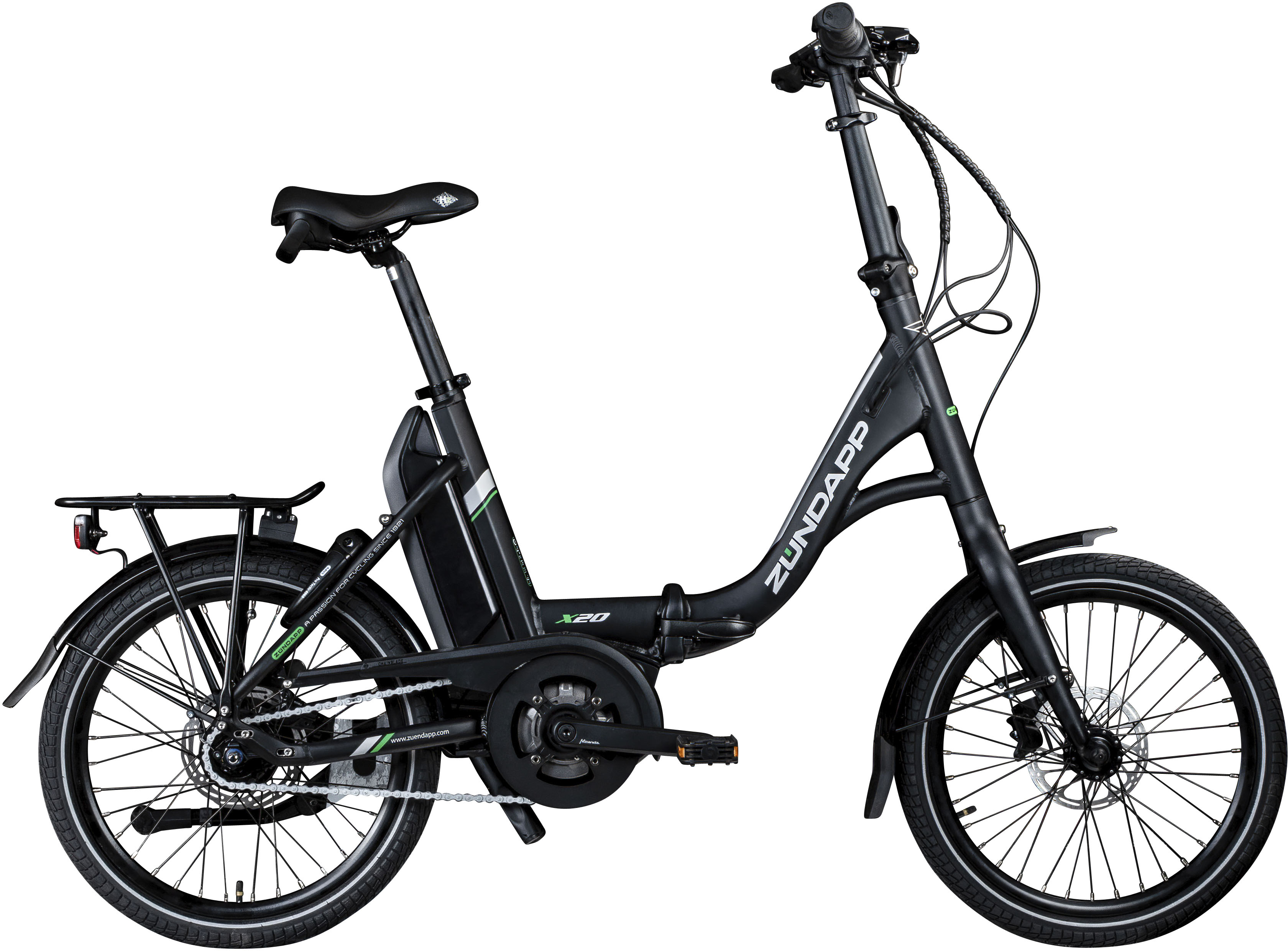 ZÜNDAPP X20 E Bike 20 Zoll Klapprad für Damen und Herren 150-190 cm Bosch Ebike Mittelmotor mit Shimano Nexus 7 Gang Nabenschaltung Elektro Fahrrad 400 Wh Akku Faltrad (45 cm, schwarz/grün)