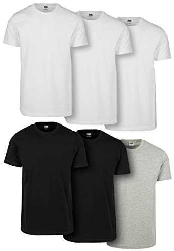 Urban Classics Herren Basic Tee 6-Pack T-Shirt, Mehrfarbig (Wht/Wht/Wht/Blk/Blk/Gry 02257), XXX-Large (Herstellergröße: 3XL) (6er Pack)