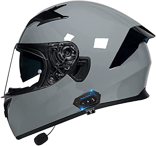 Integralhelm Klapphelm Motorrad Bluetooth-Helm Full Face Vollvisierhelm Mit ECE Genehmigt Scooter-Helm Motorradhelm Doppelvisier Mit Mikrofon Für Damen Herren (Color : J, Größe : Large)