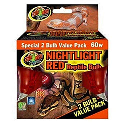 Zoo Med Nightlight Red Reptile Bulb 60W 2Pk Viewing Nocturnal Behaviour Animals