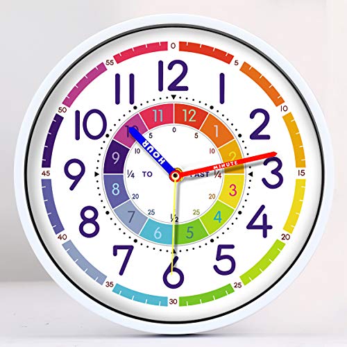 AMOTOFO Time Teaching Clock 12 Inch Silent Wall Clock for Kids Learning Time, Silent Non-Ticking Quartz Decorative Wall Clock for Teacher's Classrooms or Children's Bedroom