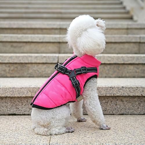 Hunde-Wintermantel, wasserdicht, reflektierend, Hundejacke, warme Hundeweste mit Fleece-Futter, for mittelgroße und kleine Welpen (Color : Pink, Size : 60x90cm)