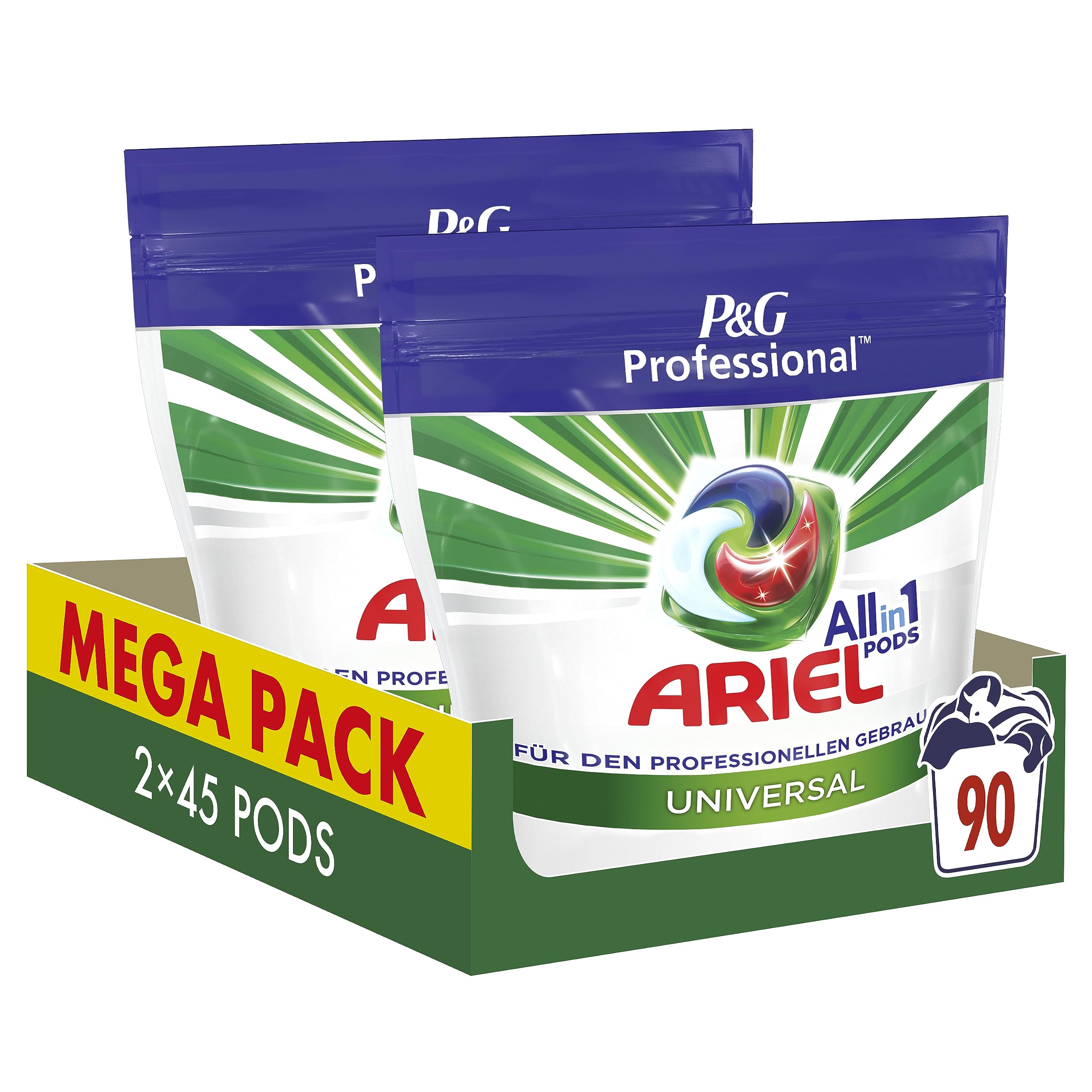 Ariel Professional All-in-1 Pods Regulär Waschmittel, 90 Waschladungen (2 x 45 Kapseln), Ausgezeichnete Fleckentfernung schon ab der ersten Wäsche