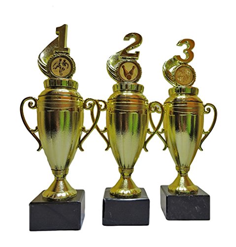 3 Pokale für viele Verschiedene Sportarten mit Gravur und 3 Anstecknadeln (Sticker) (Reiten)