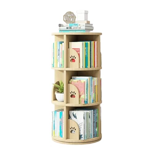 MMOU Bücherregal aus Holz, Drehbares Bücherregal, 360-Grad-Bücherregal, Bodenstehender Haushalt, Kleines Lagerregal für Kinder, Einfaches Bilderbuchregal (Color : B, Size : 3 Layer)