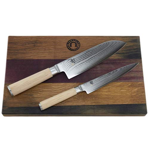 Kai SHUN Classic White Messerset | DM-0701W Allzweckmesser 15 cm Klinge | + | DM-0702W Santokumesser 18 cm Klinge | + | großes Schneidebrett aus Fassholz 34x21 cm | VK: 367,- €