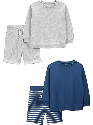Simple Joys by Carter's Jungen 4-teiliges Freizeit-Set aus French Terry mit langärmligen Shirts und Shorts, 4er-Pack, Grau/Marineblau, 8 Jahre