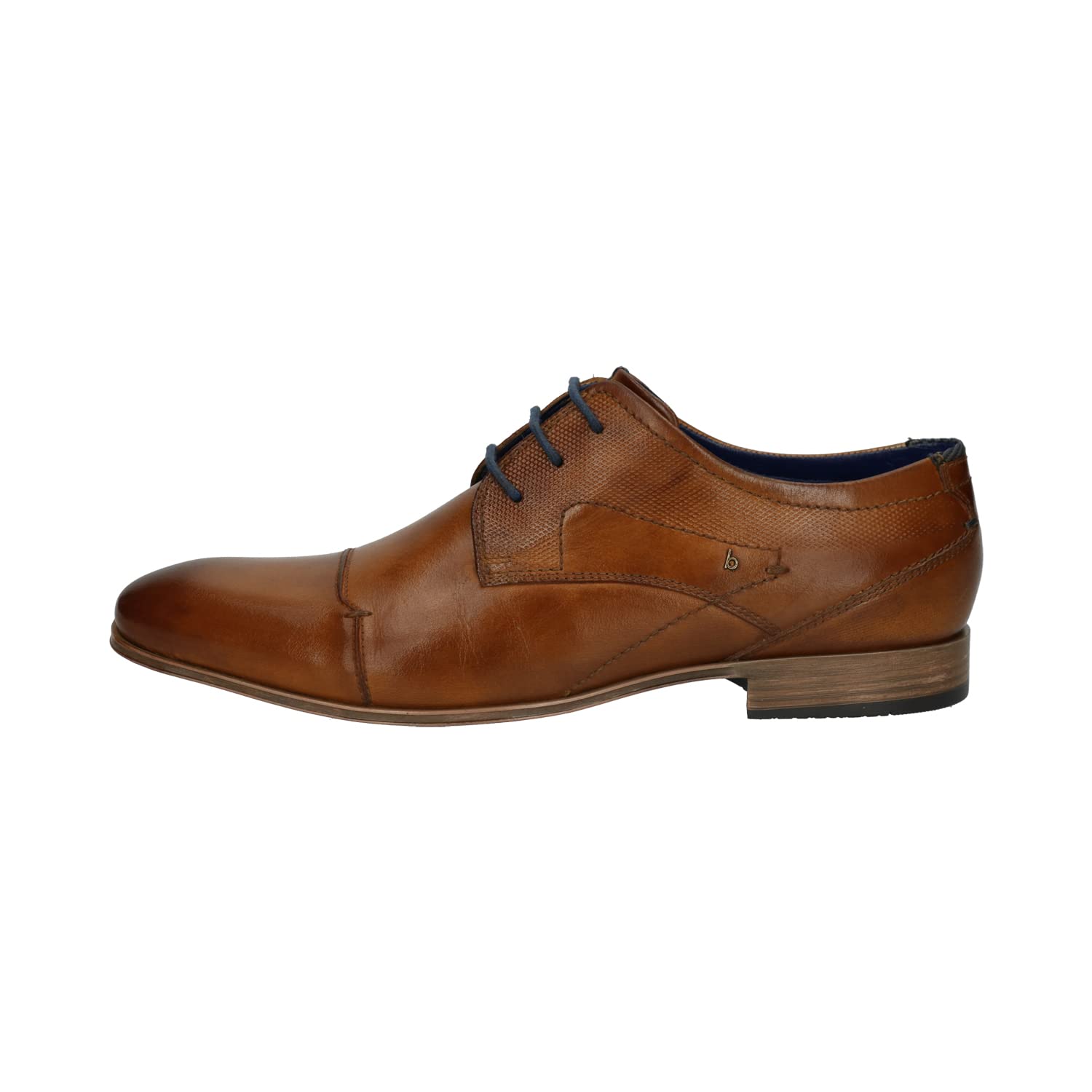 bugatti Business Halbschuh aus Leder, Derby mit Querkappe und eleganter Liniengestaltung, Cognac, 43 EU