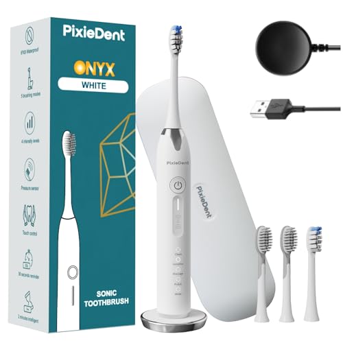 PixieDent Onyx Sonic Elektrische Zahnbürste Zähne 5 Modi 96000VPM extrem stark IPX8 (WHITE)