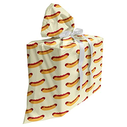 ABAKUHAUS Hotdog Baby Shower Geschänksverpackung aus Stoff, Senf und Ketchup Wurst, 3x Bändern Wiederbenutzbar, 70 x 80 cm, Creme blasses Orange