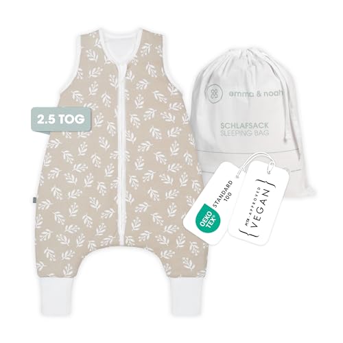 emma & noah Premium Baby Schlafsack mit Füßen Ganzjahr, Bequem & Atmungsaktiv, Bio-Baumwolle, Oeko-TEX Zertifiziert, Flauschig, Bewegungsfreiheit, 2.5 TOG (Floral Sand, 80 cm)