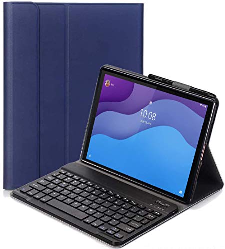 YHFZR Tastatur Hülle für Lenovo Tab K10 TB-X6C6, [AZERTY] Ultradünn Flip Entfernbar Drahtloser Keyboardständer Ledertasche für Lenovo Tab K10 TB-X6C6, Blau
