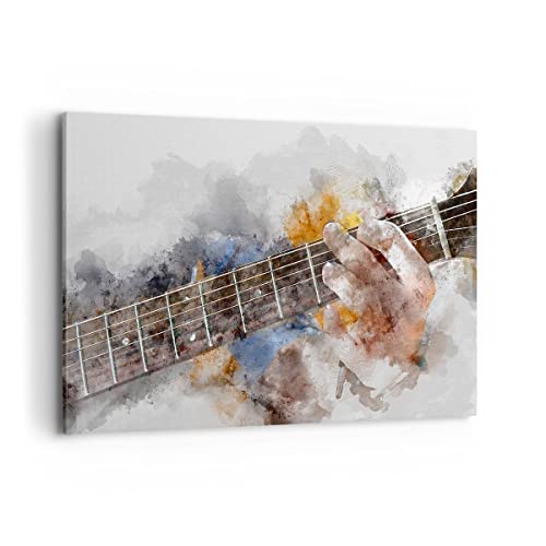 Bild auf Leinwand - Leinwandbild - Gitarre Musik - 120x80cm - Wand Bild - Wanddeko - Wandbilder - Leinwanddruck - Bilder - Kunstdruck - Wanddekoration - Leinwand bilder - Wandkunst - AA120x80-3448