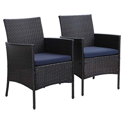 PHI Villa 2er Set Rattan Stuhl mit Kissen aus Polyrattan und Stahlrahmen Gartenstuhl für Gartenbalkon Wasserdicht