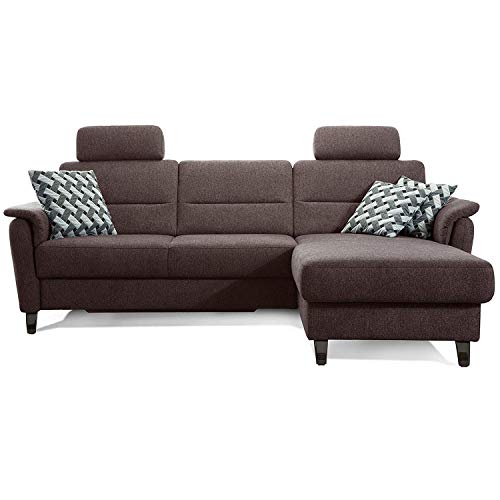 Cavadore Ecksofa Palera mit Federkern / L-Form Sofa mit Longchair rechts / 244 x 89 x 164 / Stoff Braun