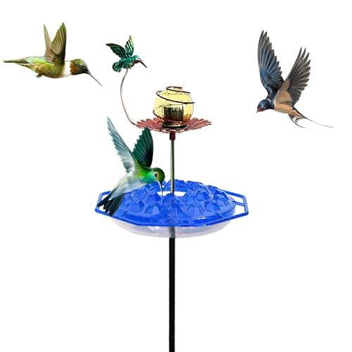 1 x Vogel-Futterspender für Wildkolibri, Garten und Hof, externe dekorative Beleuchtung, Kolibri-Futterstation mit LED-Licht, leicht zu reinigen und zu befüllen, Blau