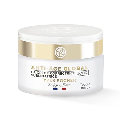 Yves Rocher ANTI-AGE GLOBAL korrigierende Schönheits-Creme Tag für alle Hauttypen, Anti-Falten Gesichtspflege, 1 x Glas-Tiegel 50 ml