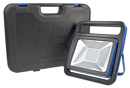 as - Schwabe Chip-LED-Strahler mit Akku und Koffer, 50 W, IP 54 Baustrahler für Aussen und Baustelle, 1 Stück, blau, 13 Stück, 46470