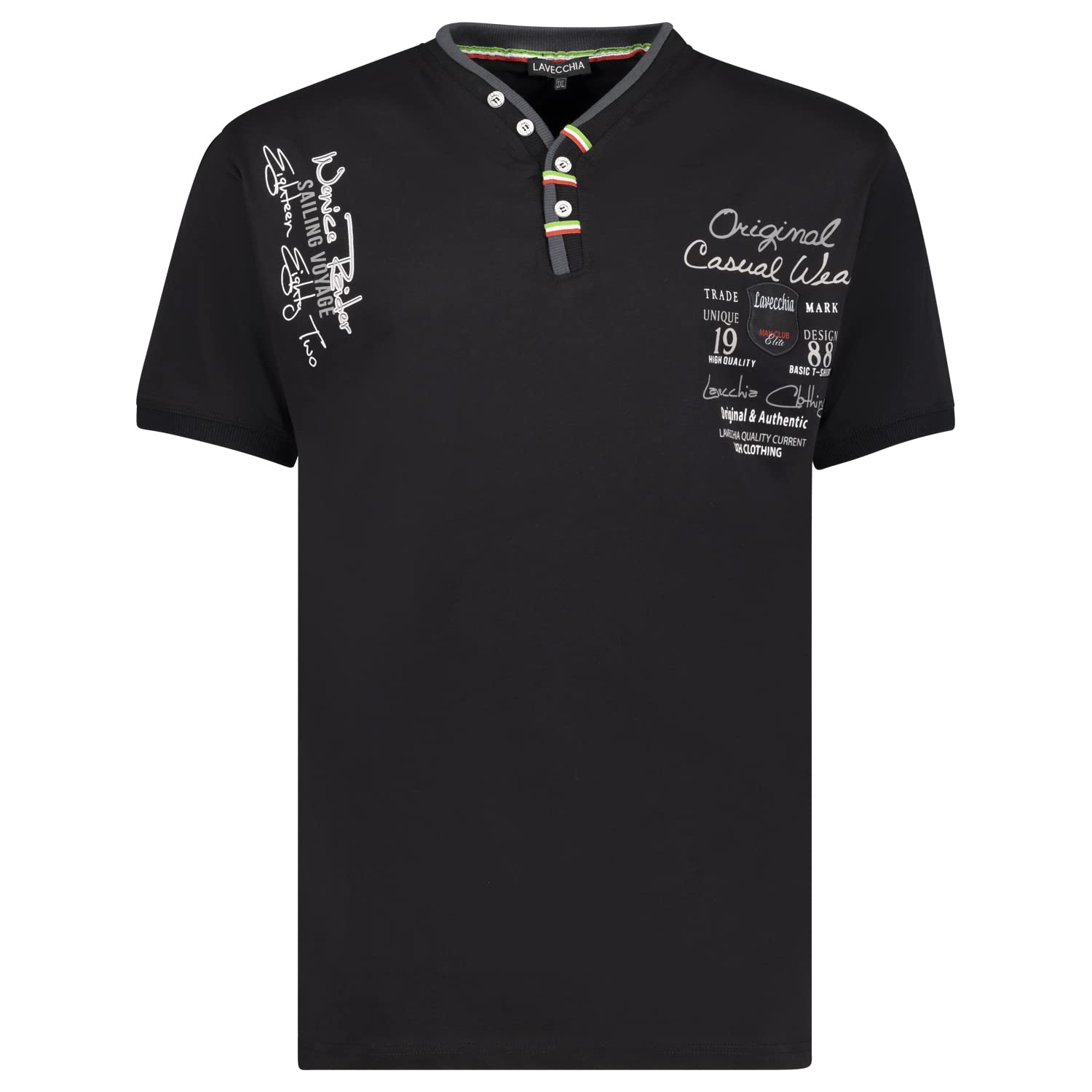 Lavecchia Herren T-Shirt Schwarz Große Größe, Schwarz, 6XL