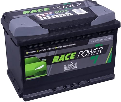 intAct Race-Power RP74 Starterbatterie 12V 74Ah, 680A (EN) Kaltstartstrom, geschlossene und wartungsfreie Autobatterie mit bis zu 15% mehr Leistung