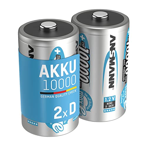 ANSMANN Akku D Mono Typ 10000mAh 1,2V NiMH 2 Stück für Geräte mit hohem Stromverbrauch - Wiederaufladbare Batterien maxE - Akkus für Spielzeug, Taschenlampe, Modellbau uvm - Rechargeable Battery