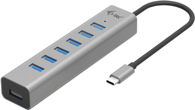 i-tec USB-C Hub 7-Port - 30cm Kabel, 7X USB-A 3.2 Gen1 mit BC 1.2 Schnellladeunterstützung (bis-zu 7,5W pro Anschluss)