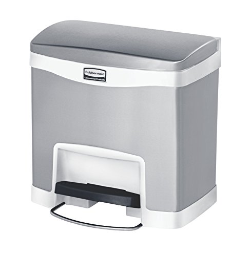 Rubbermaid Slim Jim 1901984 15 Litre Front Step Step-On Stainless Steel Wastebasket - White