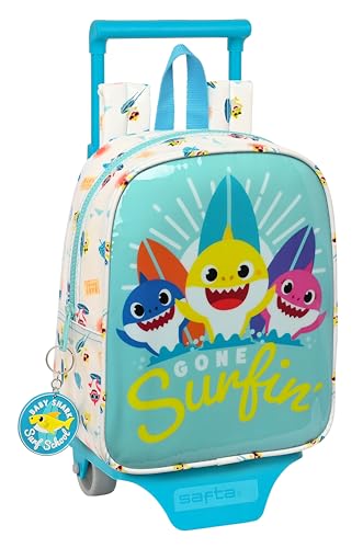 safta BABY SHARK SURFING Schulrucksack 232 mit Trolley 805, einfache Reinigung, ideal für Kinder unterschiedlichen Alters, bequem und vielseitig, Qualität und Stärke, 22 x 10 x 28 cm, Blau und Weiß,