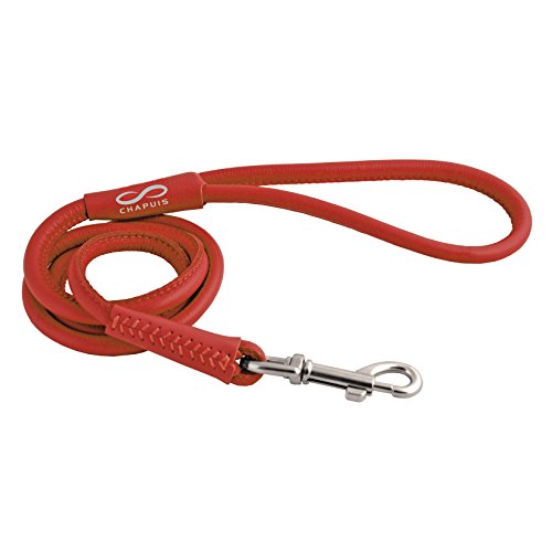CHAPUIS SELLERIE SLA680 Runde Glamour-Leine für Hunde - Rotes Leder - Durchmesser 10 mm - Länge 1,22 m - Größe M