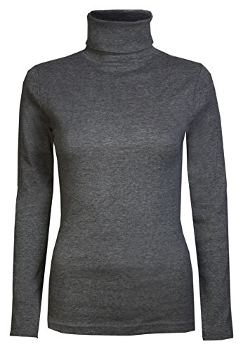Brody & Co Damen Rollkragen-Pullover,, exklusive, Unifarben, für den Winter und Skifahren, Stretch-Qualität, Baumwoll-Jersey Gr. 40, Dark Grey Mel
