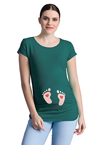 Umstandsshirt Baby Füße mit Motiv Umstandsshirts dunkelgrün Gr. 38 Damen Erwachsene