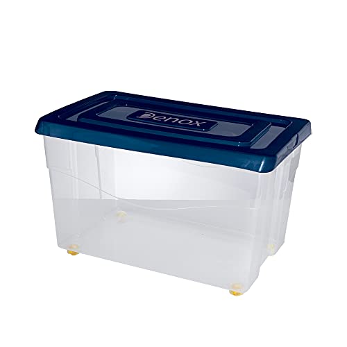 Denox 21310.685 Aufbewahrungsbox mit Rädern, 60 L, blau