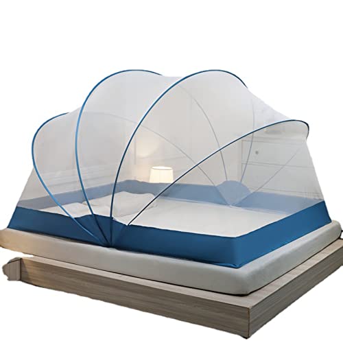 Pop-Up-Moskitonetz-Zelt, tragbares, faltbares Moskitonetz für Einzel-/Doppelbett, neu verbessertes Moskitonetz für Schlafzimmer und Camping im Freien, waschen, Blau A,