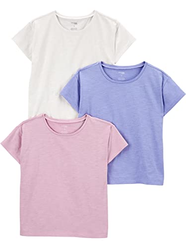 Simple Joys by Carter's Mädchen Kurzärmelige, Einfarbige T-Shirts, 3er-Pack, Purpur/Blau/Weiß, 4 Jahre