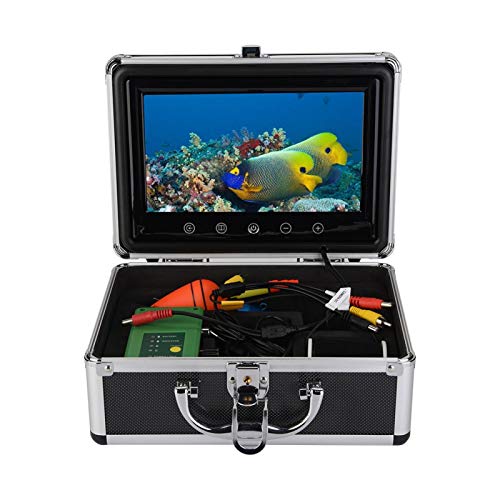 ASHATA Fischfinder Kamera, Unterwasser 30 LEDs 1000TVL Unterwasserfischerei Kamera,9 Zoll TFT Farbmonitor Fish Finder Unterwasserfischen Kamera Fischfinder mit Aluminiumbox EU(Schwarz)