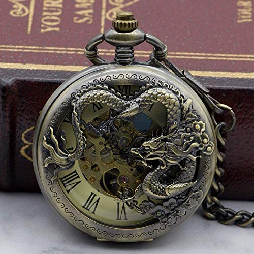 Vintage Dragon Handaufzug mechanische Taschenuhr mit Kettenskelett Uhren SteamMen Uhr Taschenuhr Geschenke für die Familie