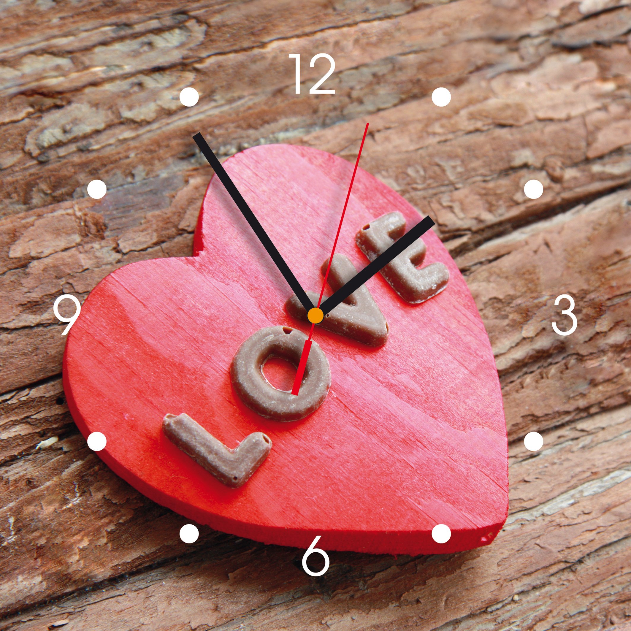 Contento Wanduhr Herz Love, Uhr aus MDF Bedruckt, 28x28x2,1cm