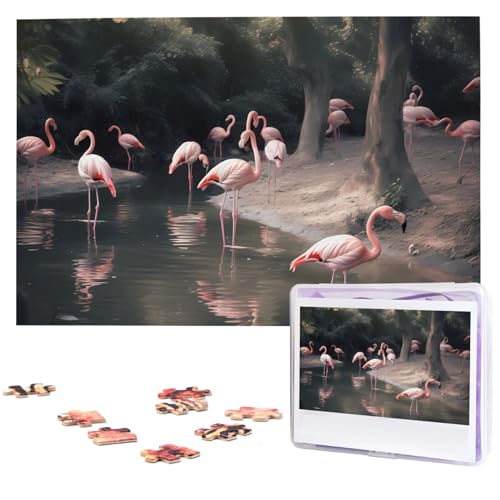 KHiry Puzzles 1000 Teile personalisierte Puzzles rosa Flamingo1 Fotopuzzle anspruchsvolles Bildpuzzle für Erwachsene Personaliz Puzzle mit Aufbewahrungstasche (74,9 x 50 cm)