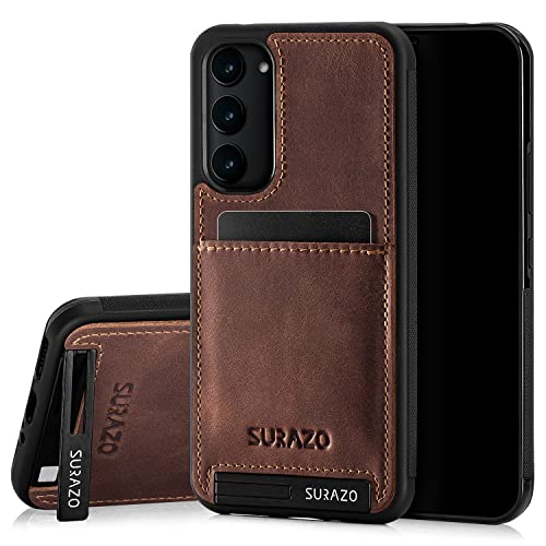 SURAZO Premium Echtleder Back case für Samsung Galaxy A54 Hülle – Stoßfestes Leder Handyhülle Cover [Kartenfach, Standfunktion, Schlüsselanhänger] Vintage Slim Bumper Schutzhülle (Nussbraun)