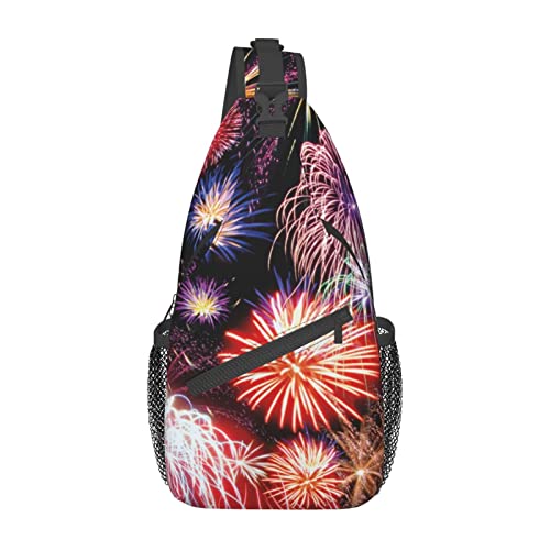 Schöner Schulterrucksack mit Feuerwerk-Aufdruck, leicht, faltbar, Umhängetasche, wasserabweisend, für den täglichen Gebrauch, Schwarz , Einheitsgröße