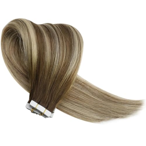 Hauteinschlagband im Haar, nahtloses Klebeband for Haarverlängerungen, Farbe Schwarz, seidig, gerade, echt menschlich (Color : 3-8-22, Size : 40 PCS_16 INCHES_6 MONTHS)