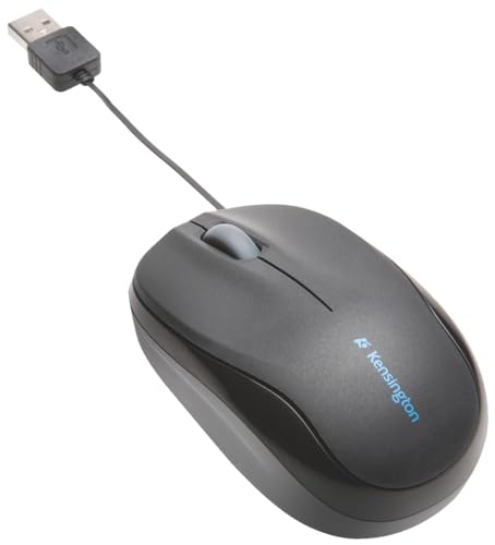 Kensington ergonomische mobile Maus mit einziehbarem Kabel, Pro Fit Mobile Computermaus mit Scrollring, Für Laptop und Desktop, USB-Verbindung, Kleine Maus ideal für unterwegs, Schwarz, K72339EU
