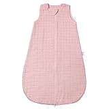 MAKIAN Sommerschlafsack Mull, ärmellos - leichter Baby Schlafsack ohne Ärmel für Sommer und Frühling, 100% Baumwolle, ÖkoTex Standard 100 - Rosa - 90 cm