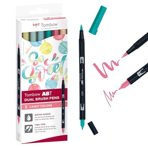 Tombow ABT Dual Brush Pen, Candy Colors, Stift mit zwei Spitzen, perfekt fürs Hand-Lettering und Bullet Journal, wasservermalbar, ABT-6C-4, 6er Set