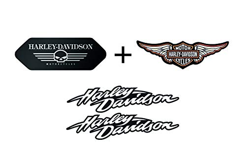 Retrolo-Sticker für Motorradhelm, Harley Davidson, komplettes Set, schwarze Flügel (4 Sticker)