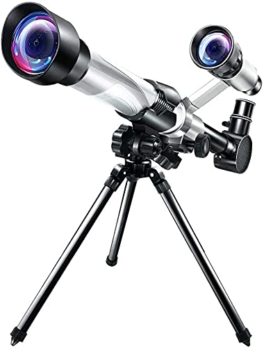Teleskop für Kinder, Erwachsene, Anfänger, 50-mm-Refraktor-Astronomie-Teleskop mit Sucherfernrohr-Stativ, Multi-Powered-Okular-Monokular zur Vogelbeobachtung, Hun Full Moon